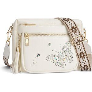 Women’s 08-white Leather Purse Crossbody Bag Handbags Butterfly Design